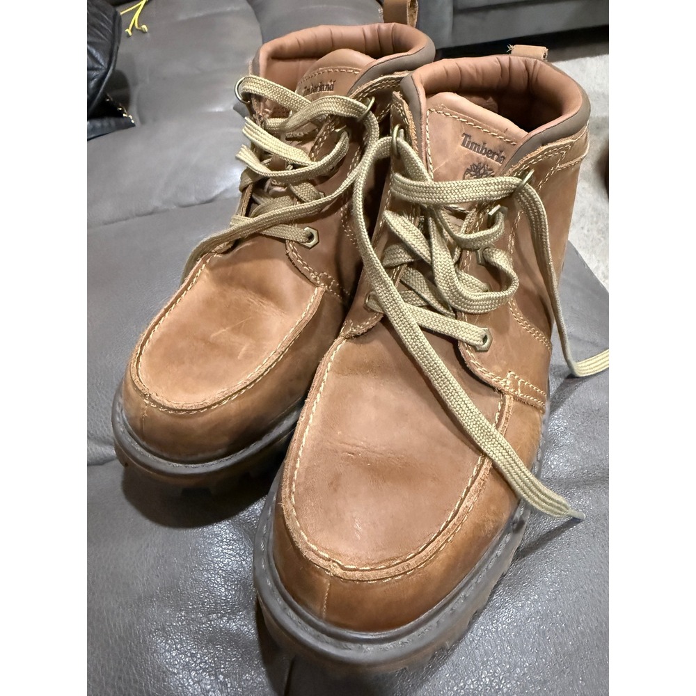 Timberland Mens 8.5 Moc Toe Leather Boots Wheat Brown‎ Lug Sole 87576
